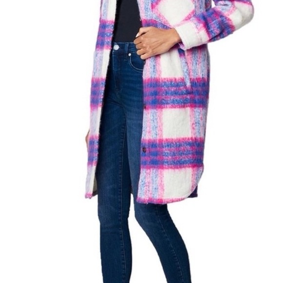 Nwt NWC Madden pea coat Vibrant Pink and Blue Plaid Coat - Picture 2 of 9